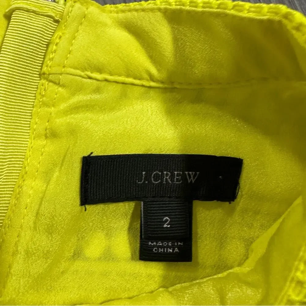 J.Crew Fringe Lace Sheath Dress Size‎ 2 Yellow Citron Sleeveless Cocktail Party